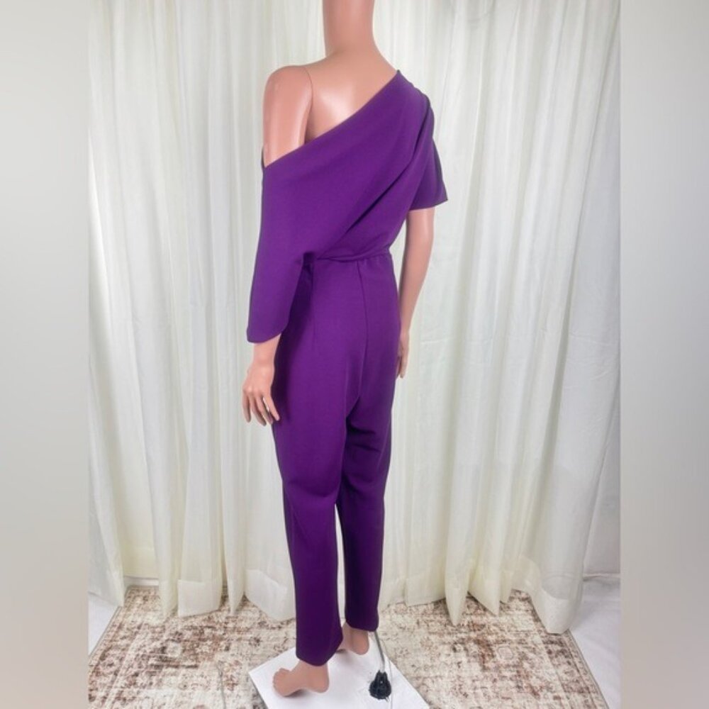 NWT Alexia Admor Draped One-Shoulder Jumpsuit Unitard Size Medium Plumtastic - Picture 4 of 15